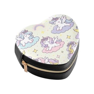 Imagem de Burbuja Caixa de joias em forma de coração de unicórnios mini estojo de joias de viagem para mulheres e meninas, estojo portátil organizador de armazenamento para brincos, anéis, colares e pulseiras