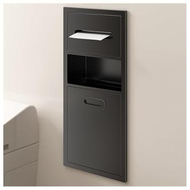 Imagem de Organizador de prateleira de banheiro embutido de aço inoxidável - Rack de armazenamento de nichos de chuveiro, prateleira de alcova para cozinha, sala de estar, quarto - preto (65 x 30 x 14 cm)