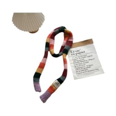 Imagem de Cachecol Longo Fino Listrado Colorido Feminino: Design Versátil Para O