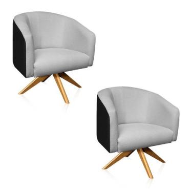 Imagem de Kit 02 Poltronas Stella Corano Preto CR04 com Linho Trama Cinza A87 Ba