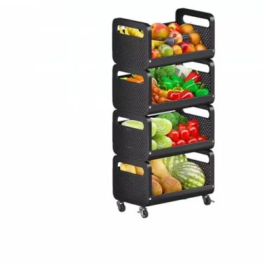 Imagem de Prateleira de armazenamento de metal de supermercado comercial para frutas, legumes e lanches, carrinhos empilháveis com corrimões, montagem fácil, 40 x 28 x 98 cm, ideal para exibições de varejo.