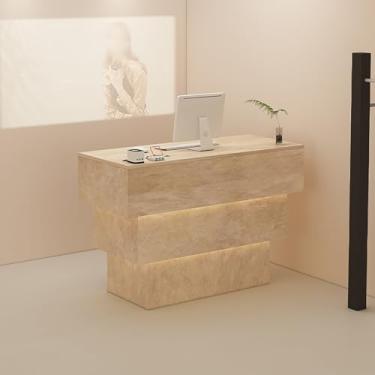 Imagem de Mesa de recepção - Mesa de balcão frontal moderna para finalizar a compra, inclui gavetas para salão de beleza, lobby, loja e escritório, perfeita para salas de recepção e áreas de finalização de