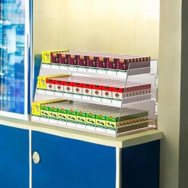 Imagem de Rack de exibição de cigarro transparente de parede - Empurradores de caixa de cigarros transparentes automáticos para supermercados, lojas de varejo, cafeterias e lojas de conveniência