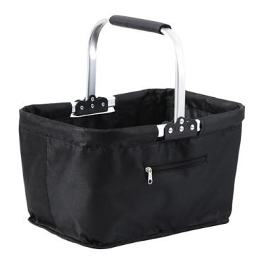 Imagem de Cesta de compras com alças, armazenamento de mantimentos de 26L com moldura de alumínio | Cesta de transporte de compras, para supermercado, passeio, acampamento, viagem, casa, fazenda, cozinha