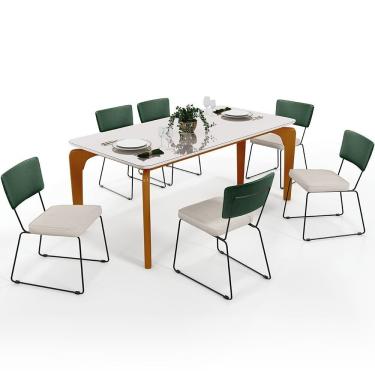 Imagem de Mesa 160cm Off White E 6 Cadeiras Facto Verde Musgo Cru