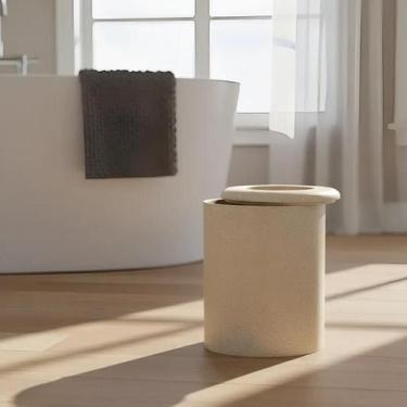 Imagem de Lixeira Decorativa De Poliresina Texturizada Em Pedra Com Tampa - Casa