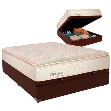 Imagem de Cama Box Baú Casal e Colchão Deluxe Molas Ensacadas Colchobel Marrom