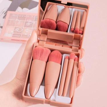 Imagem de Kit Portátil de Maquiagem com 5 Pincéis e Espelho Integrado  Estojo Co