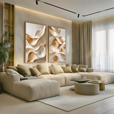 Imagem de Conjunto 2 Quadros Decorativos com Moldura Caixa Curvas Bege Brilho  p