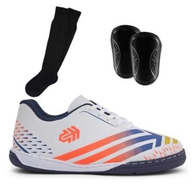 Imagem de Kit Tênis Futsal Infantil Salão Quadra Escolar Crianças + Caneleira e Meião-Unissex