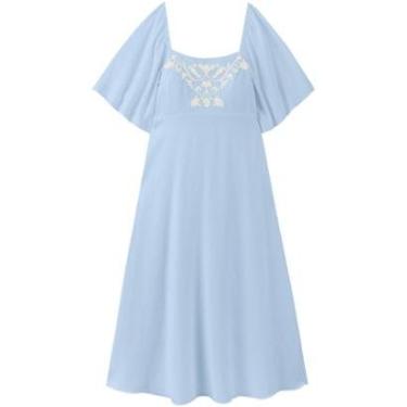 Imagem de Vestido Chá De Mangas Curtas Com Bordado E Linho-Feminino