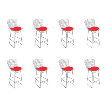 Imagem de Kit 8 Banquetas Bistrô Bertoia Cromada D70 Com Assento Sintético Vermelho