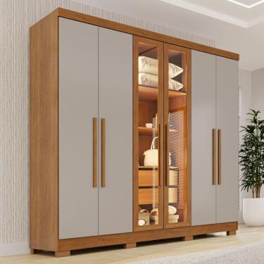 Imagem de Guarda-roupa Casal com Pés Reflecta com Led 06 Portas 02 Gavetas França Cinamomo/Off-White