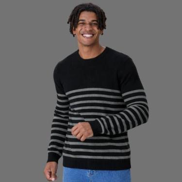 Imagem de Suéter Listrado Manga Longa Gola Redonda Canelada Malwee, G, Rangitoto