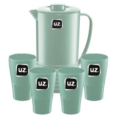 Imagem de Kit Jarra de Suco com Tampa 1,8 Litros + 4 Copos Água 300ml - Uz, Verd