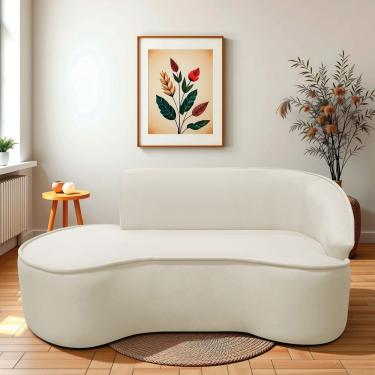 Imagem de Divã Recamier Curvo Sala De Estar Recepção Marrocos 180cm Lado Esquerdo Bouclé Branco