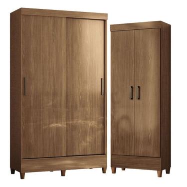 Imagem de Guarda Roupa Solteiro 2 Portas De Correr Fit Com Armário Multiuso Fit Jequetibá Aceitado- Santos Andirá