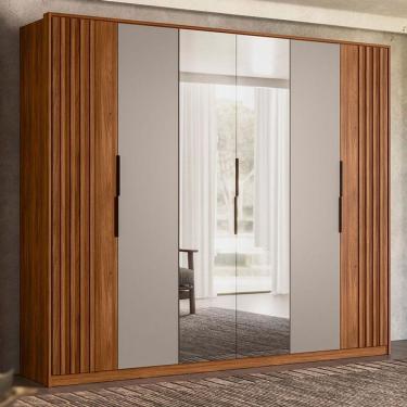 Imagem de Guarda Roupa Casal Ripado Atrice D66210k 6 Portas Nogueira Nude Prime Tx Demóbile - Demartêz