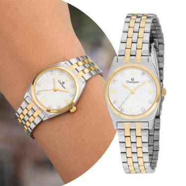 Imagem de Relógio Feminino Analógico de Pulso Prata e Dourado com Caixa e Pulsei