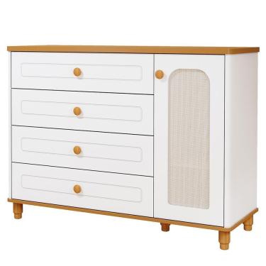 Imagem de Cômoda Infantil Alfajor 1 Porta E 4 Gavetas Branco Acetinado/nature - Permóbili Baby