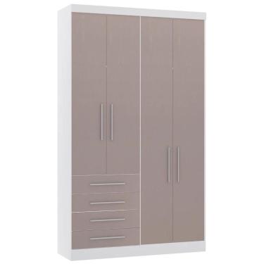 Imagem de Guarda Roupa Solteiro 135cm 4 Portas 4 Gavetas Taiga Branco/cinnamon L01 - Mpozenato