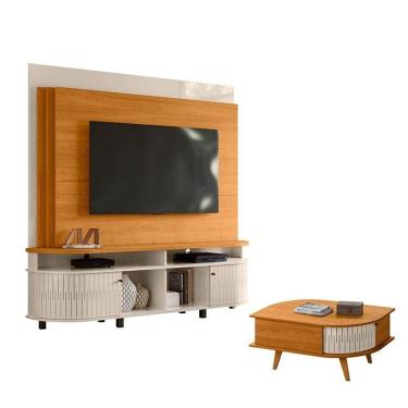Imagem de Estante Home Theater Daytona com Mesa de Centro Indianápolis Cinamomo Off White – Madetec