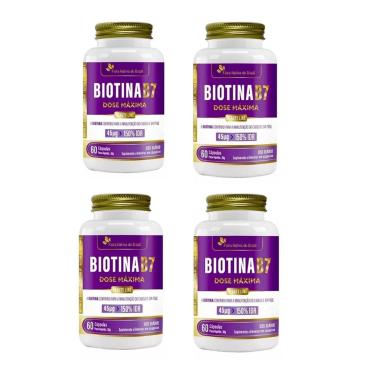 Imagem de Kit 4 Biotina B7 45ug 4x60 cps Flora Nativa-Unissex