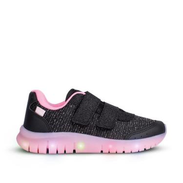 Imagem de Tênis Infantil Menina Kidy Light Fun Led Preto Pisca-Pisca e Velcro Duplo-Feminino