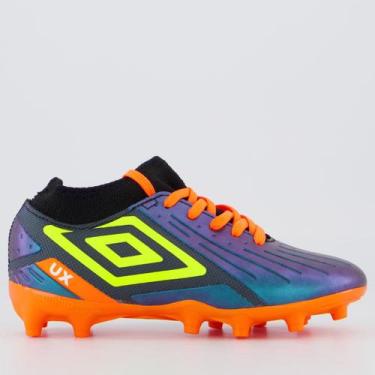 Imagem de Chuteira Umbro Ux Campo Juvenil Preta e Laranja, 35