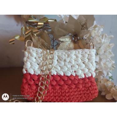 Imagem de Bolsa de crochê laranja com branco - Ateliê Mimos da Beth crochê 