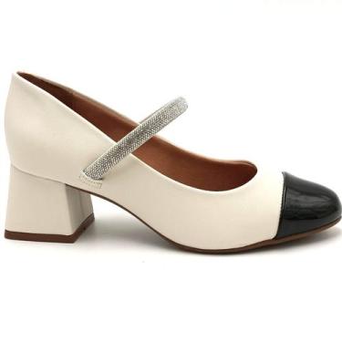 Imagem de Sapato Feminino Boneca Salto Médio Vizzano 1423.103, Branco off preto 
