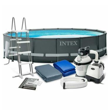 Imagem de Piscina Estrutural Ultra Frame XTR 488cm 19156L em PVC Redonda Completa com Bomba de Areia e Escada Intex 220V