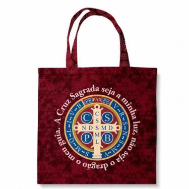Imagem de Bolsa Sacola Tecido Ecobag Medalha De São Bento Vermelha - Loja Mãe Ap