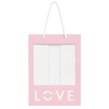 Imagem de Sacola de Papel Love com Visor Transparente 30cm X 20cm Rosa