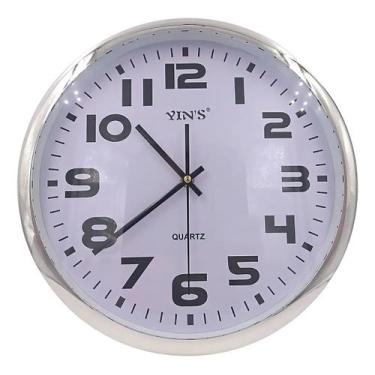 Imagem de Relógio De Parede Redondo Prateado Analógico 33cm YN Clock