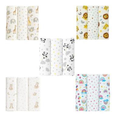 Imagem de 03 Cueiros Flanelado 1mx80cm G Estampado Enxoval Bebê Bublim - BABY JO
