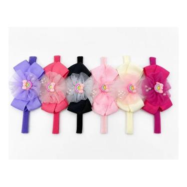 Imagem de Laço Faixa Bebê Tiara Luxo Tule Arco-íris Macia Infantil 1 Und - DUDAD