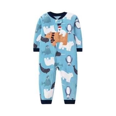 Imagem de Macacão De Fleece Unissex Para Bebês, Pijamas Quentes Com Zíper Para P