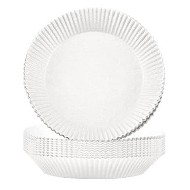 Imagem de Forro de papel descartável Air Fryer, forros de papel pergaminho, fritadeira a ar antiaderente, forros de 16 cm para fritadeira a ar (100 peças de 16 cm, branco)