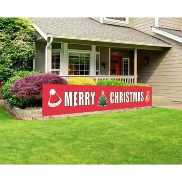 Imagem de Faixa Merry Christmas | Placa grande de Natal | Enorme casa de Natal para decoração de festa ao ar livre