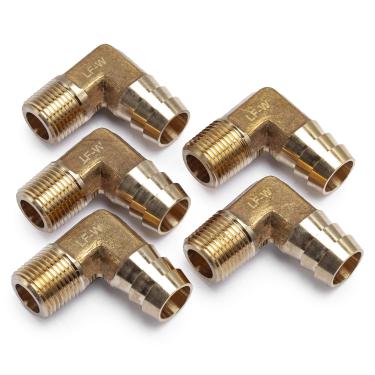 Imagem de LTWFITTING Barco de latão para cotovelo 90 graus sem chumbo com ajuste de mangueira de 5/8" x 3/8" macho NPT Fio de combustível Água (pacote com 5)