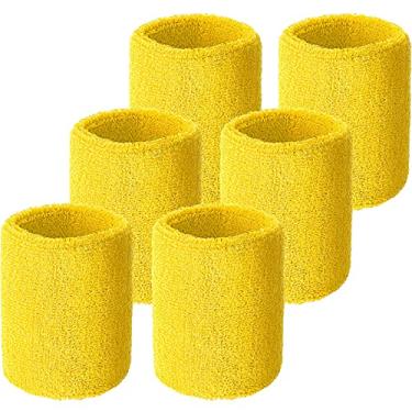 Imagem de Pacote com 6 faixas de pulso absorventes para futebol americano, basquete, corrida, esportes e exercícios (amarelo)