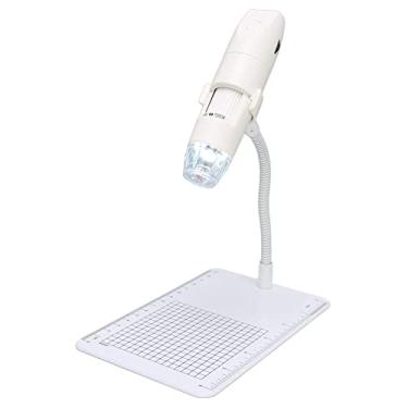 Imagem de Microscópio digital sem fio WiFi, ampliação de zoom 50X-1000X 1080P Câmera portátil com microscópio USB com suporte, 8 luzes de LED Mini microscópio de bolso HD para smartphone Tablet PC (branco)