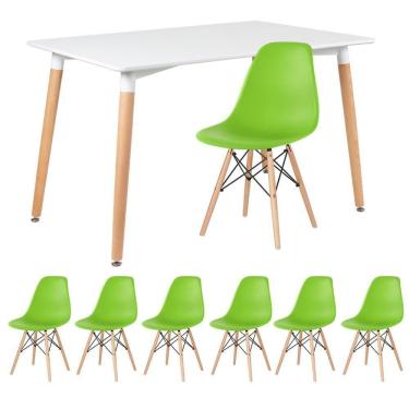 Imagem de Mesa Retangular 80 X 120 Cm Branco + 6 Cadeiras Verde Claro