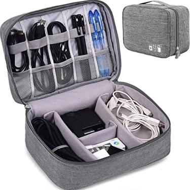 Imagem de Bolsa organizadora de acessórios eletrônicos, bolsa universal de armazenamento de acessórios digitais para viagem para carregador portátil, cabos, fone de ouvido, iPad Mini, iPhone, cabo, personalizada por dentro com divisórias, Cinza