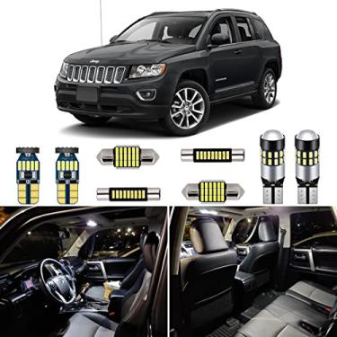 Imagem de AUTOGINE Kit de luzes interiores LED brancas para Jeep Compass 2007 2008 2009 2010 2011 2012 2013 2014 2015 2016 Super Bright 6000K Pacote de lâmpadas LED interiores + Ferramenta de instalação