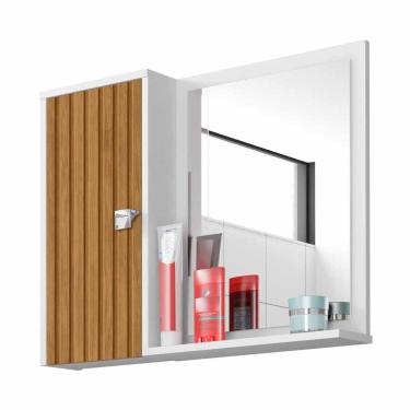 Imagem de Armario de banheiro com porta 2 nichos largura 58 cm altura 46 cm profundidade 10 cm branco e marrom