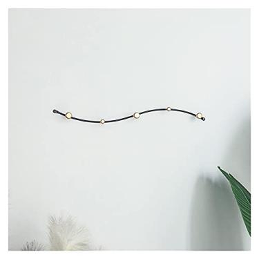 Imagem de KIZQYN Ganchos de casaco criativo minimalista ouro gancho de sala de estar casaco chapéu rack de armazenamento banheiro linha de onda de banheiro decoração de parede de metal gancho de chave rack de casaco montado na parede (cor: preto único)