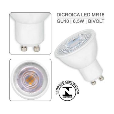 Imagem de 5 Lâmpadas Led Dicroica Mr16 Gu10 6,5W Bivolt - Luz Branca  Quente/300
