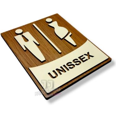 Imagem de Placa decorativa wc banheiro unissex indicativa em mdf 6mm